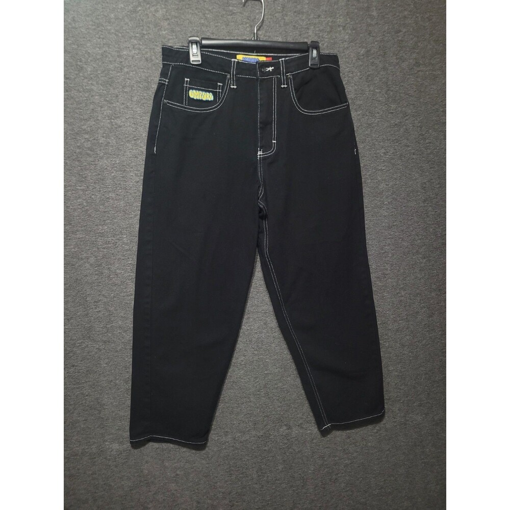 Empyre size 30 denim jeans black zip pockets tapered baggy
